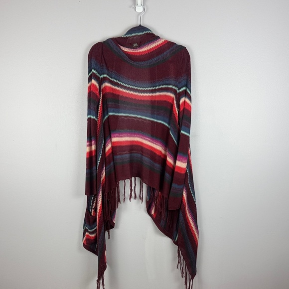 Billabong Boho Striped Open Front Fringe High-Low Hem Cardigan Sweater - Size M - Picture 13 of 14